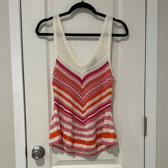 Absolutely Famous Tops - Absolutely Famous Pink and Orange Cropped Peplum Tank Top